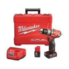 Milwaukee M12 FUEL Cordless Hammer Drill/Driver Kit — 1/2in. Chuck, 12 Volt, With 1 Compact 2.0 Ah and 1 Extended Run 4.0 Ah Battery